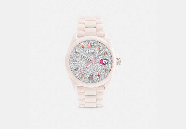 COACH®,GREYSON WATCH, 36MM,Ceramic,Soft Pink,Front View