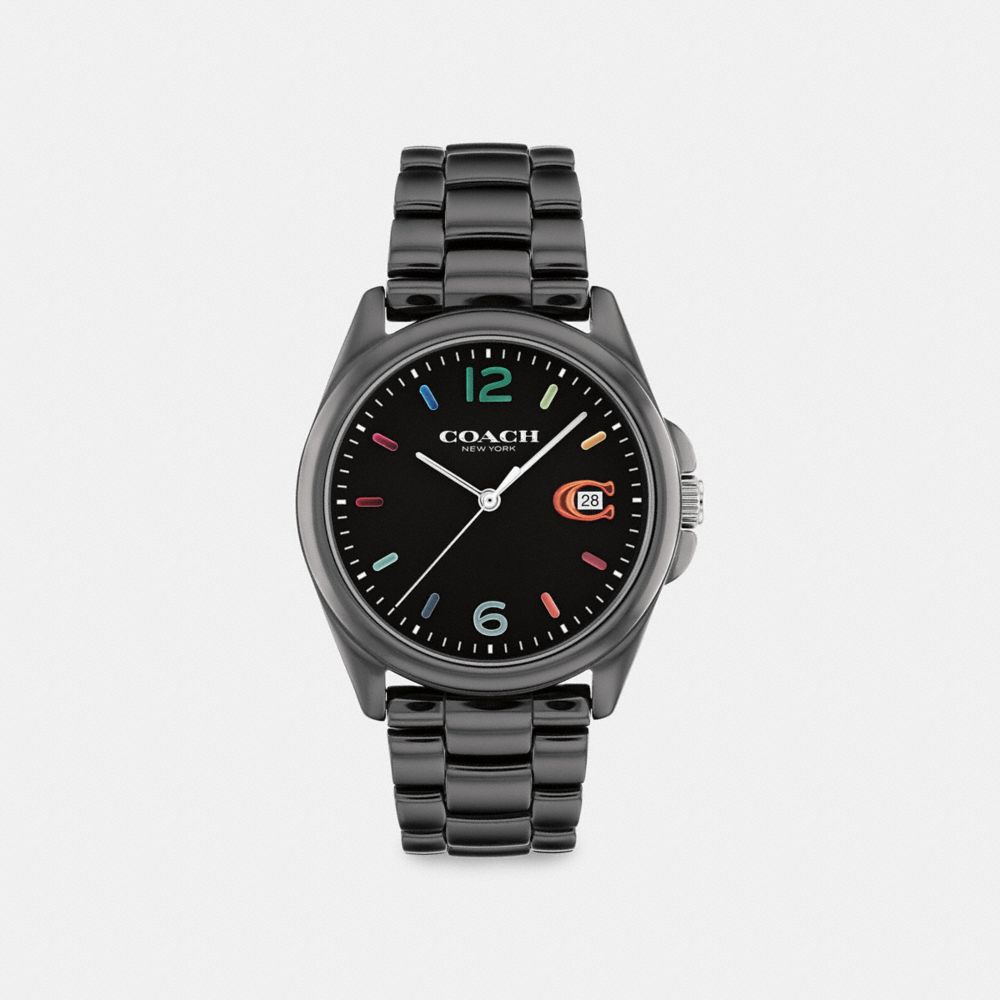 COACH®,GREYSON WATCH, 36MM,Ceramic,Black,Front View