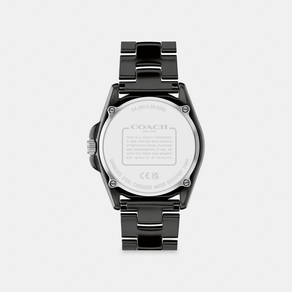 COACH®,GREYSON WATCH, 36MM,Ceramic,Black,Back View