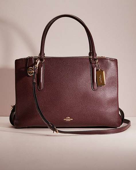 COACH®,RESTORED BROOKLYN CARRYALL 34,Pebble Leather,Light Gold/Oxblood,Front View
