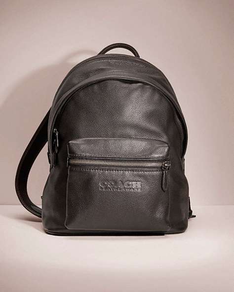 COACH®,RESTORED CHARTER BACKPACK,Polished Pebble Leather,Black Copper/Black,Front View