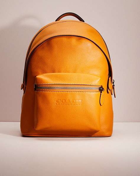 COACH®,RESTORED CHARTER BACKPACK,Polished Pebble Leather,Black Copper/Butterscotch,Front View
