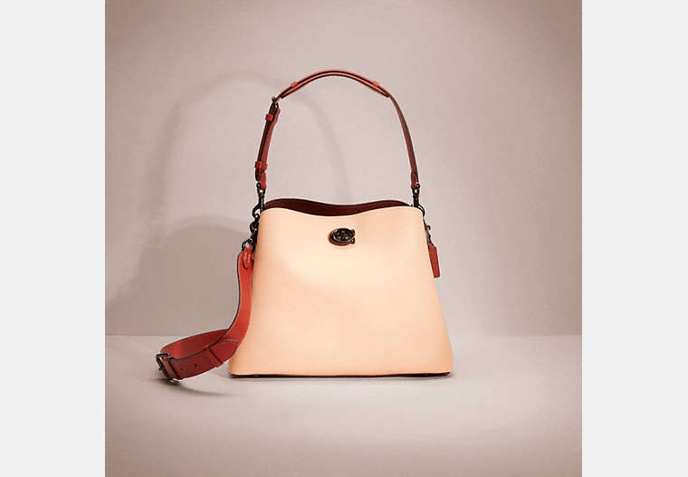 COACH®,RESTORED WILLOW SHOULDER BAG IN COLORBLOCK WITH SIGNATURE CANVAS INTERIOR,Pebble Leather/Signature Coated...,Pewter/Faded Blush,Front View