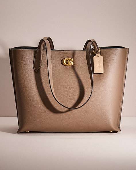 COACH®,RESTORED WILLOW TOTE,Polished Pebble Leather,Large,Brass/Dark Stone,Front View