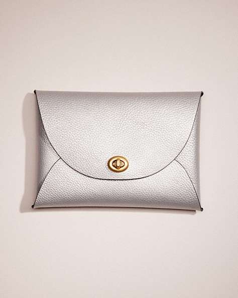 COACH®,REMADE LARGE POUCH,Leather,Mini,Metallic Silver,Front View