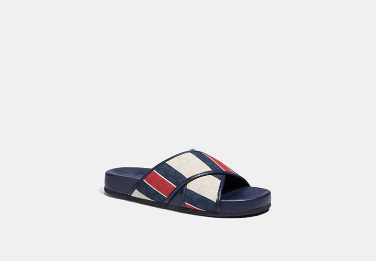COACH®,CROSSOVER SANDAL WITH STRIPES,Midnight Red Multi,Front View