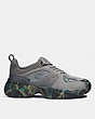 COACH®,TECH RUNNER WITH CAMO PRINT,Suede,Heather Grey/Camo,Angle View