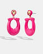 COACH®,LARGE SIGNATURE ENAMEL EARRINGS,Brass,Pink/Gold,Front View