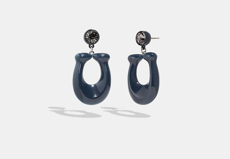 COACH®,LARGE SIGNATURE ENAMEL EARRINGS,Brass,Navy/Rhodium,Front View