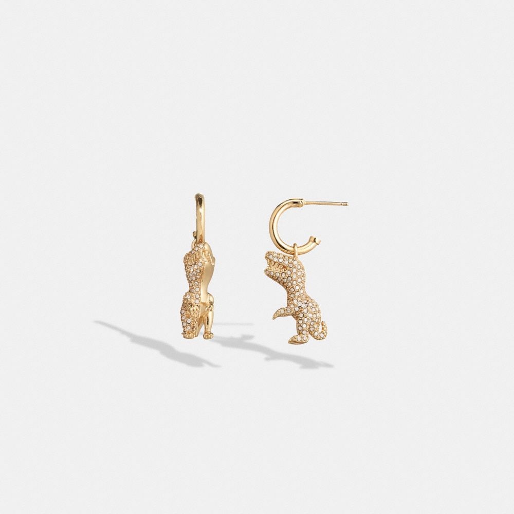 COACH®,PAVÉ REXY HUGGIE EARRINGS,Mini,Gold/Crystal,Front View