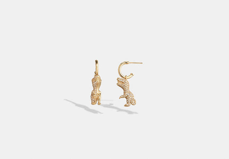 COACH®,PAVÉ REXY HUGGIE EARRINGS,Plated Brass,Mini,Gold/Crystal,Front View