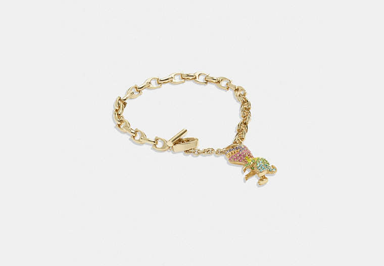 COACH®,PAVÉ REXY SIGNATURE CHAIN BRACELET,Plated Brass,Gold/Multi,Front View