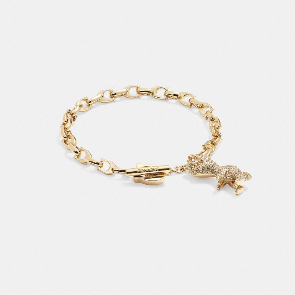 COACH®,PAVÉ REXY SIGNATURE CHAIN BRACELET,Plated Brass,Gold/Crystal,Front View