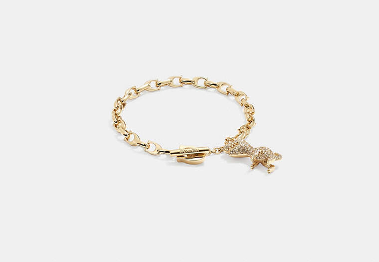 COACH®,PAVÉ REXY SIGNATURE CHAIN BRACELET,Plated Brass,Gold/Crystal,Front View