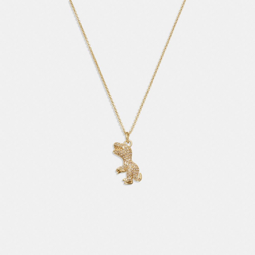 COACH®,PAVÉ REXY NECKLACE,Plated Brass,Gold/Crystal,Front View