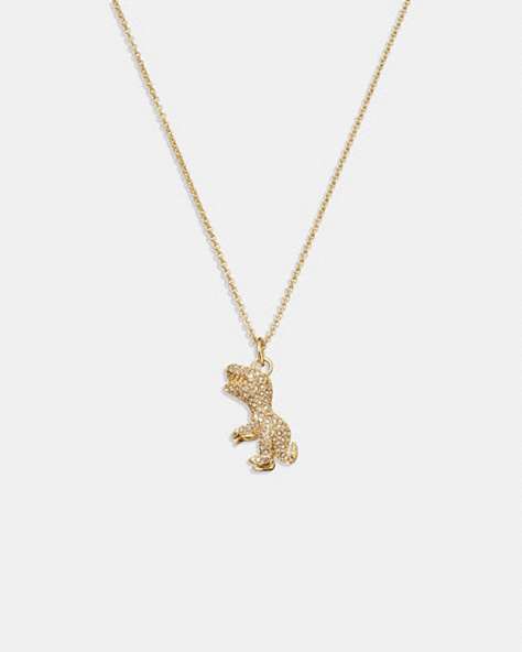 COACH®,PAVÉ REXY NECKLACE,Plated Brass,Gold/Crystal,Front View