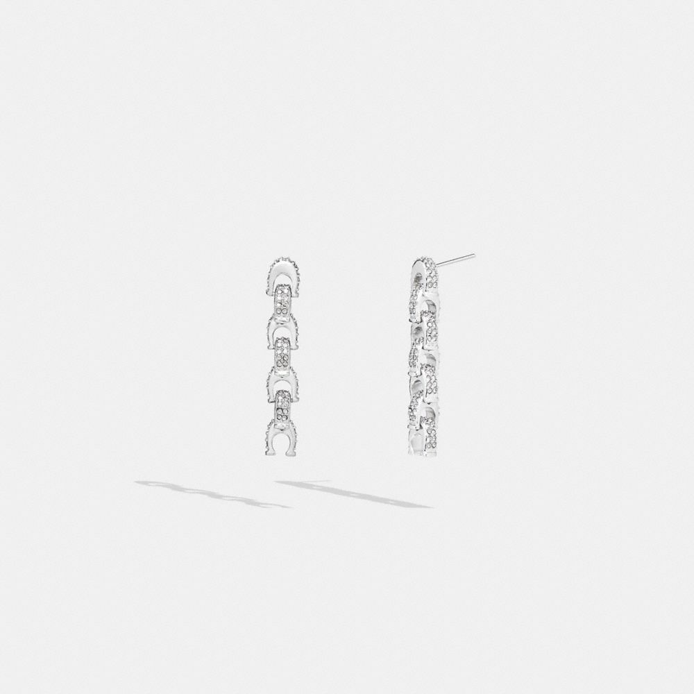 COACH®,PENDANTS D’OREILLE SIGNATURE À PAVÉ,Laiton,Argent/Clair,Front View