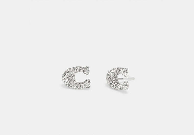 COACH®,PAVÉ SIGNATURE STUD EARRINGS,Brass,Silver & Clear,Front View