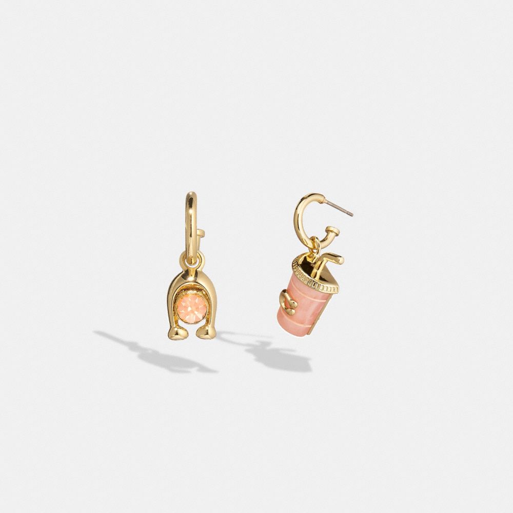 COACH®,SIGNATURE CUP MISMATCH EARRINGS,Plated Brass,Pink/Gold,Front View