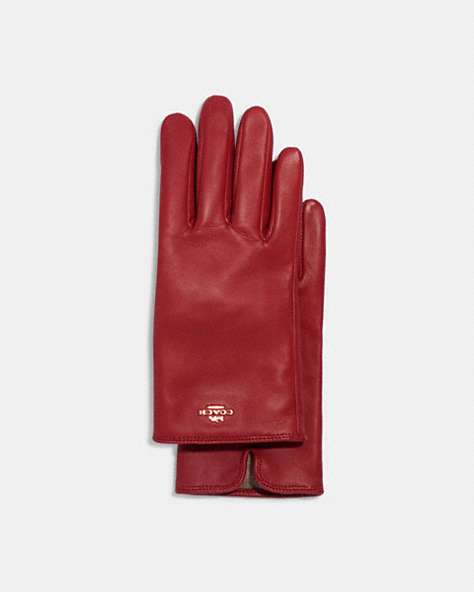 COACH®,COACH PLAQUE LEATHER TECH GLOVES,1941 Red,Front View