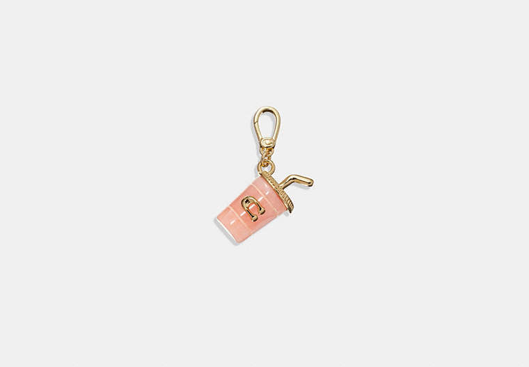 COACH®,CUP CHARM,Plated Brass,Pink/Gold,Front View
