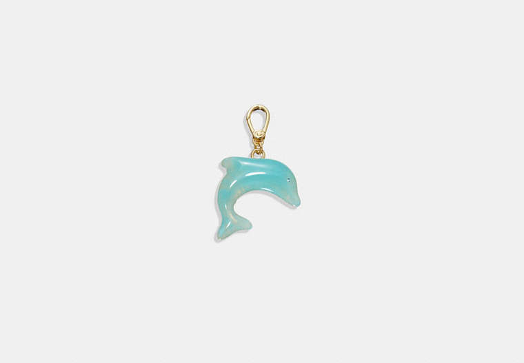 COACH®,DOLPHIN CHARM,Plated Brass,Blue/Gold,Front View