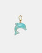 COACH®,DOLPHIN CHARM,Plated Brass,Blue/Gold,Front View