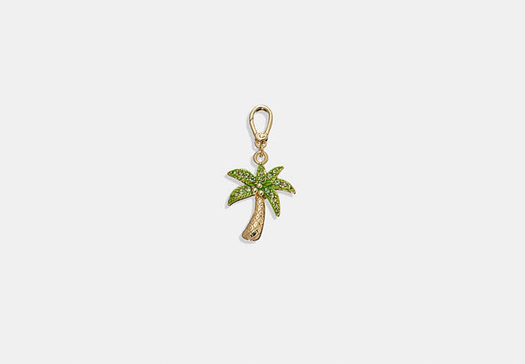 COACH®,PAVÉ PALM TREE CHARM,Plated Brass,Gold/Green,Front View