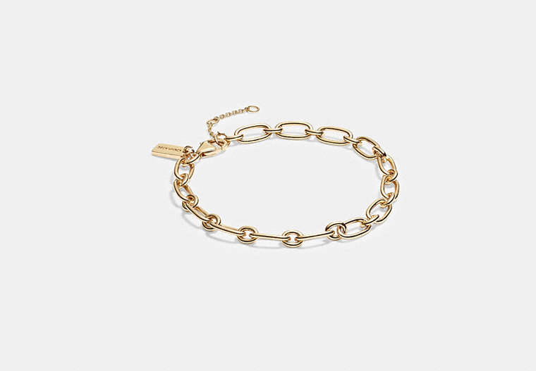 COACH®,STARTER CHAIN CHARM BRACELET,Plated Brass,Gold,Front View