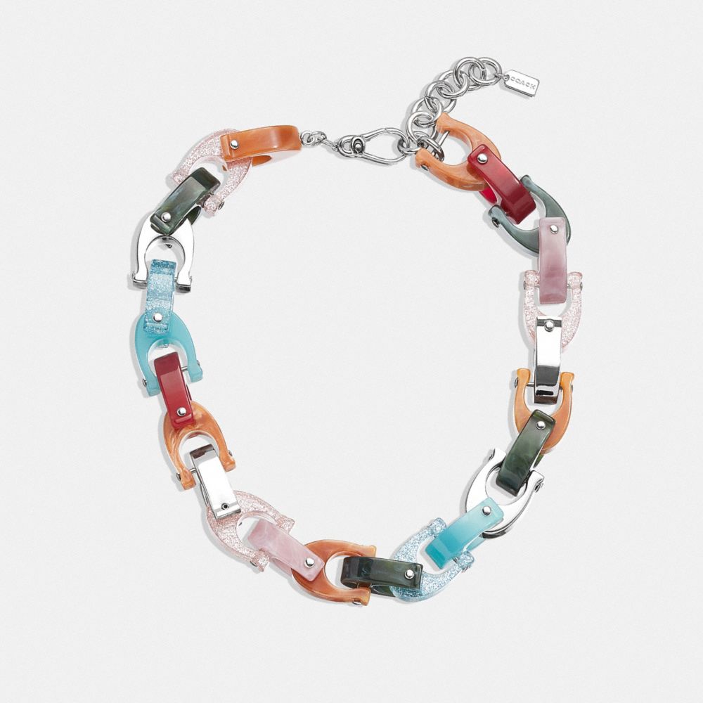 COACH®,CHUNKY SIGNATURE LINK NECKLACE,Silver/Multi,Front View image number 0