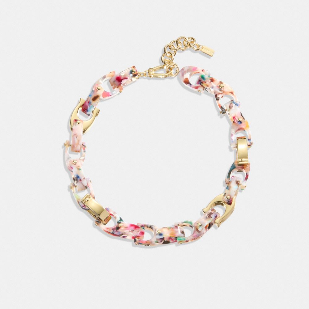 COACH®,COLLIER À GROS MAILLONS SIGNATURE,Laiton,Or/Rose multi,Front View