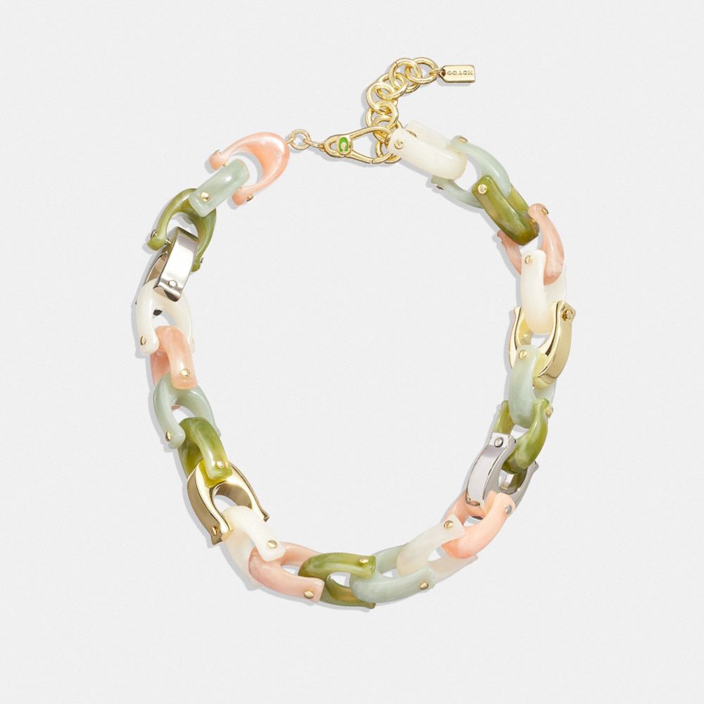 COACH®,Chunky Signature Link Necklace,Choker,Resin,Logo,Chain Link,Brass,Day Party,,Front View