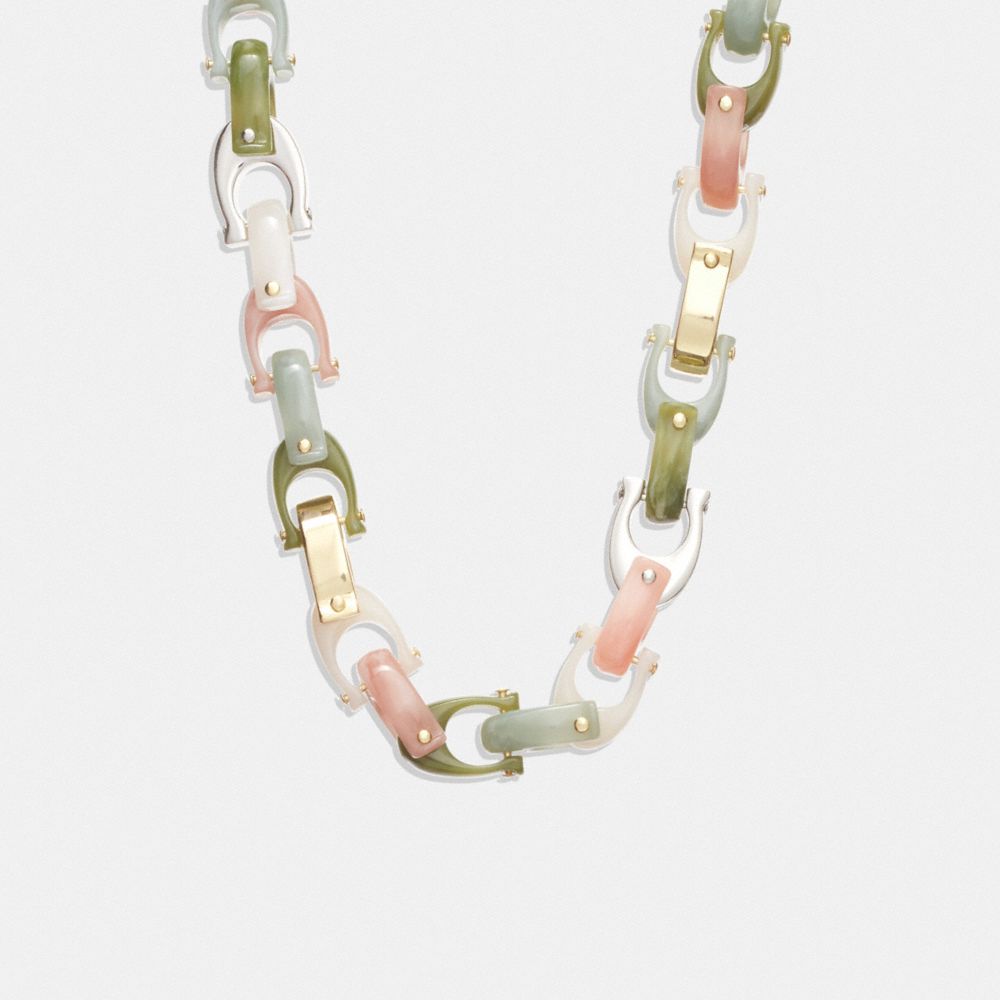 COACH®,Chunky Signature Link Necklace,Choker,Resin,Logo,Chain Link,Brass,Day Party,,Inside View,Top View