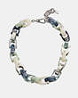 COACH®,CHUNKY SIGNATURE LINK NECKLACE,Brass,Silver/Blue Multi,Front View