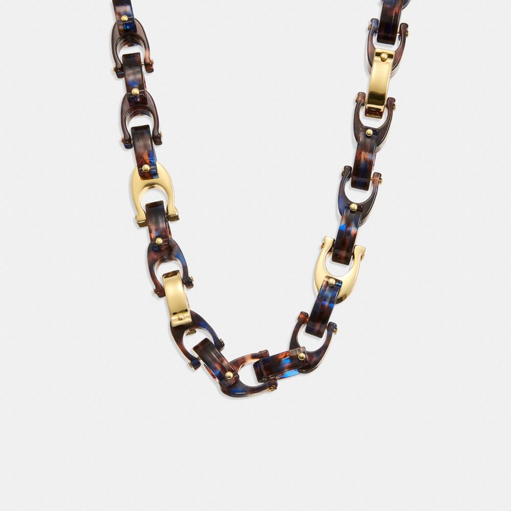 COACH®,Chunky Signature Link Necklace,Choker,Resin,Logo,Chain Link,Brass,Day Party,,Inside View,Top View