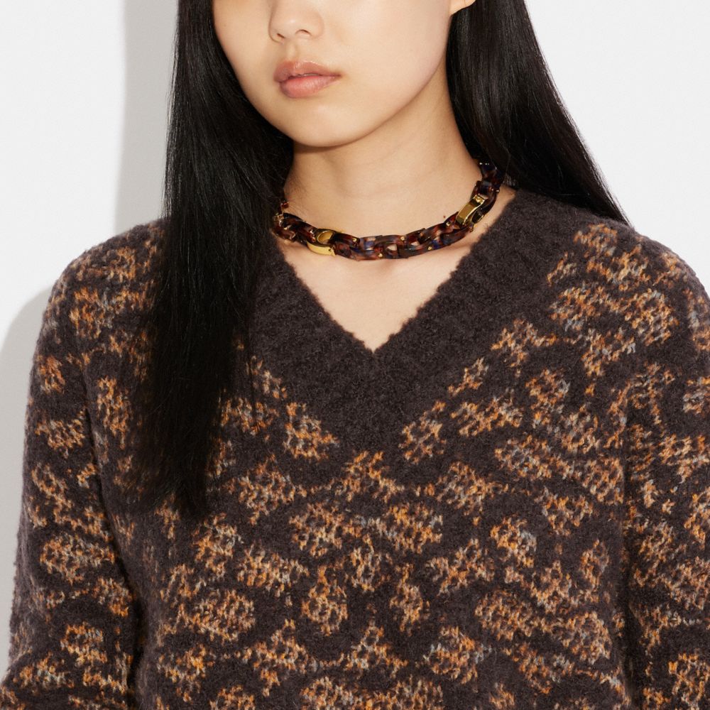 COACH®,Chunky Signature Link Necklace,Choker,Resin,Logo,Chain Link,Brass,Day Party,,Detail View