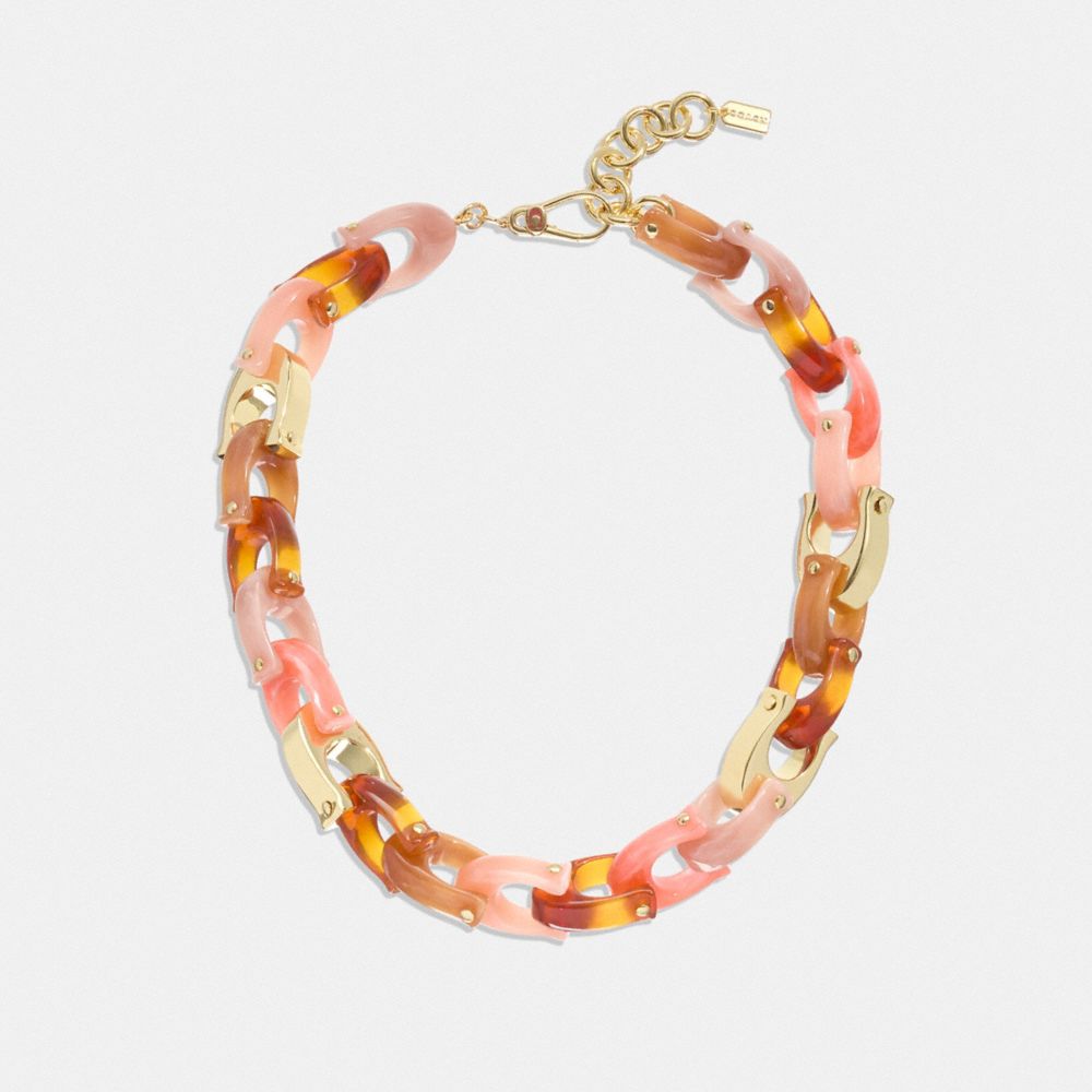 COACH®,CHUNKY SIGNATURE LINK NECKLACE,Gold/Coral Multi,Front View