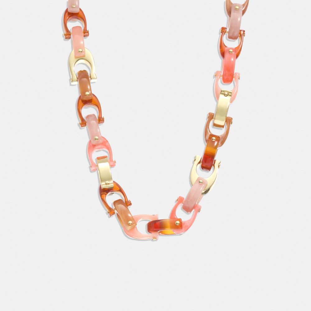 COACH®,CHUNKY SIGNATURE LINK NECKLACE,Gold/Coral Multi,Inside View,Top View