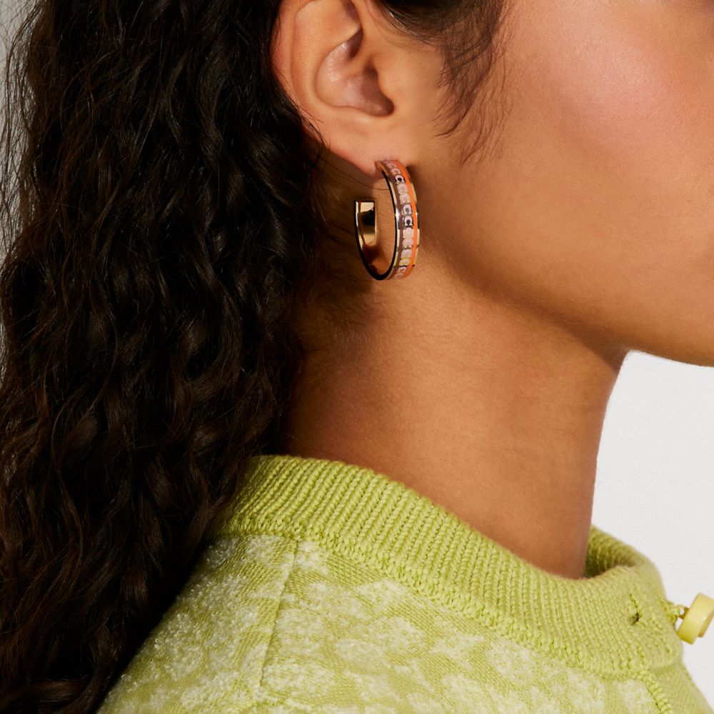 COACH®,Large Signature Enamel Hoop Earrings,,Detail View