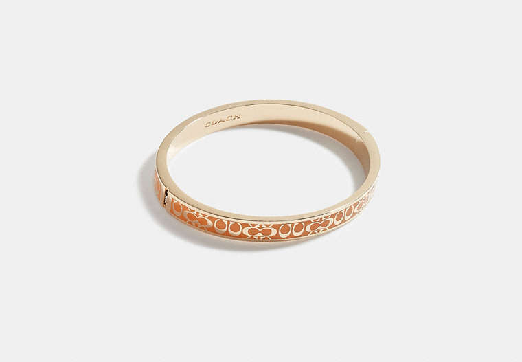 COACH®,SIGNATURE ENAMEL THIN BANGLE,Brass,Gold/Yellow,Front View