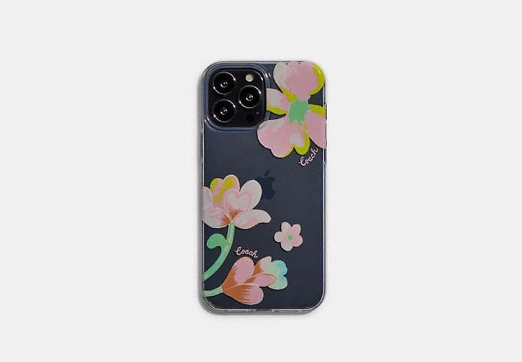 COACH®,IPHONE 13 PRO MAX CASE WITH DREAMY LAND FLORAL PRINT,Clear/Pink,Front View