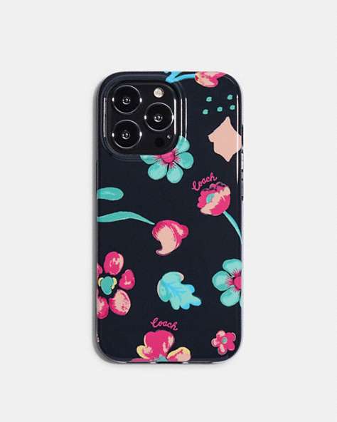COACH®,IPHONE 13 PRO CASE WITH DREAMY LAND FLORAL PRINT,Midnight Navy,Front View