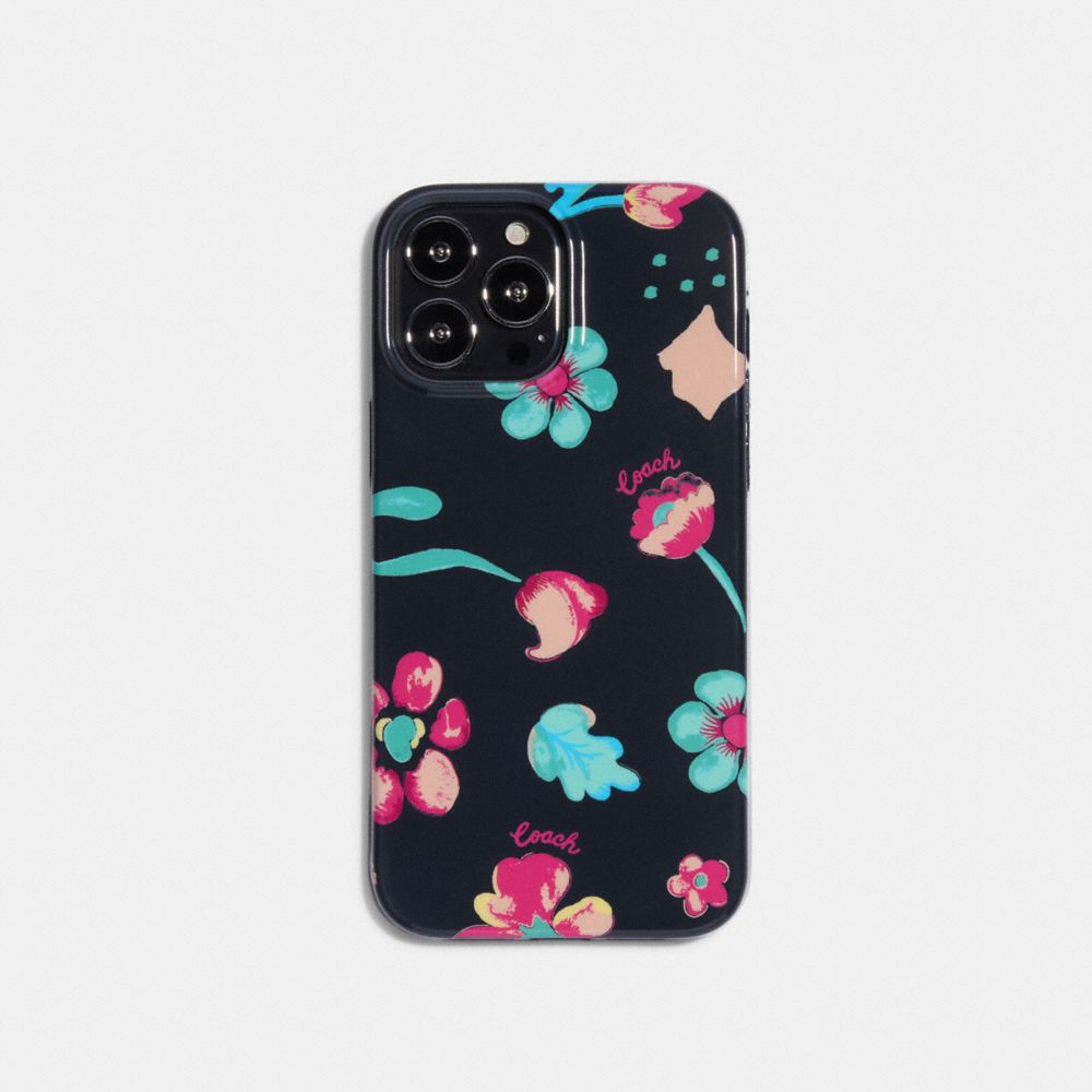 COACH®,IPHONE 13 PRO MAX CASE WITH DREAMY LAND FLORAL PRINT,Midnight Navy,Front View