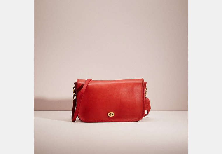 COACH®,VINTAGE CONVERTIBLE CLUTCH,Smooth Leather,Medium,Brass/Red,Front View