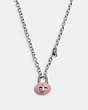 COACH®,CHAIN TURNLOCK NECKLACE,Brass,Silver/Pink,Front View