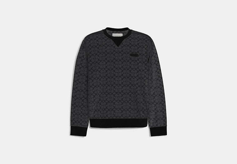COACH®,ESSENTIAL CREWNECK IN SIGNATURE,cotton,Charcoal Signature,Front View image number 0