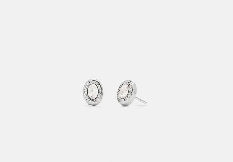 COACH®,CRYSTAL STUD EARRINGS,Plated Brass,Silver/Crystal,Front View