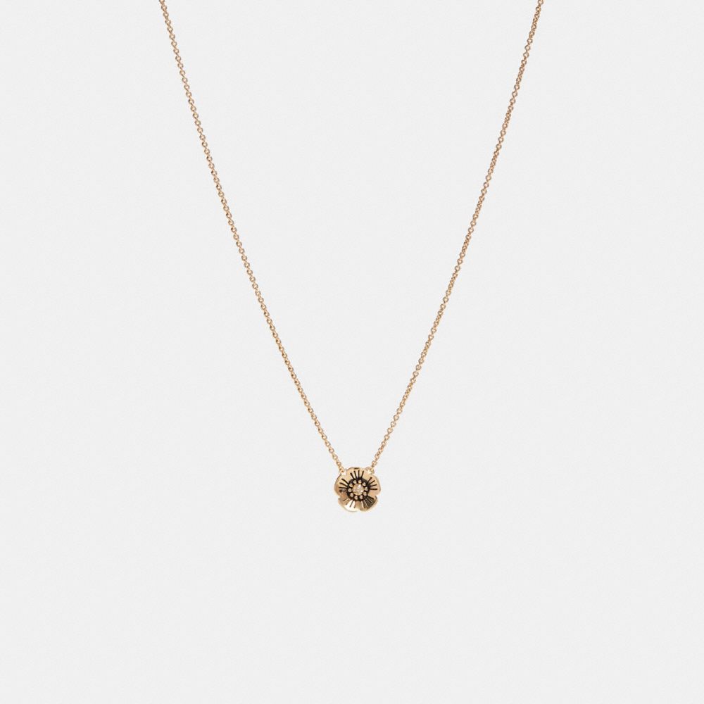 COACH®,TEA ROSE PENDANT NECKLACE,Gold/Crystal,Front View