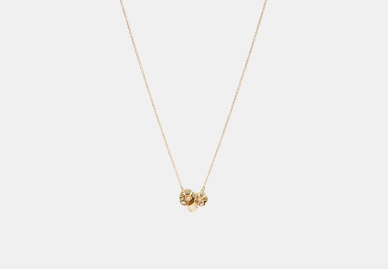 COACH®,TEA ROSE CLUSTER PENDANT NECKLACE,Plated Brass,Gold/Crystal,Front View