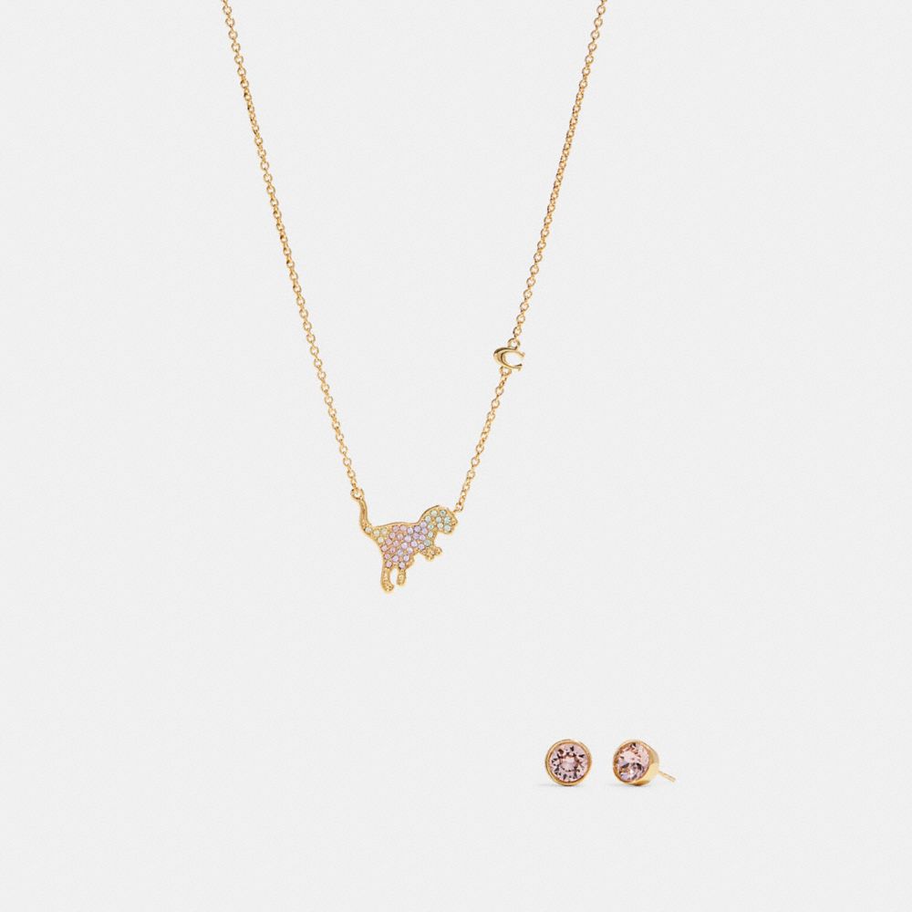 Pave Rexy Pendant Necklace And Stud Earrings Set